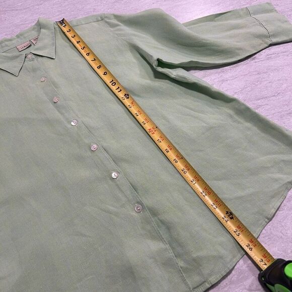 LL Bean Women’s Green 100% Linen 3/4 Sleeve Button Up Top Size L - Picture 12 of 14
